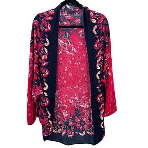 Floreat Women's Red Floral Kimono Cardigan Lightweight Open Front Boho